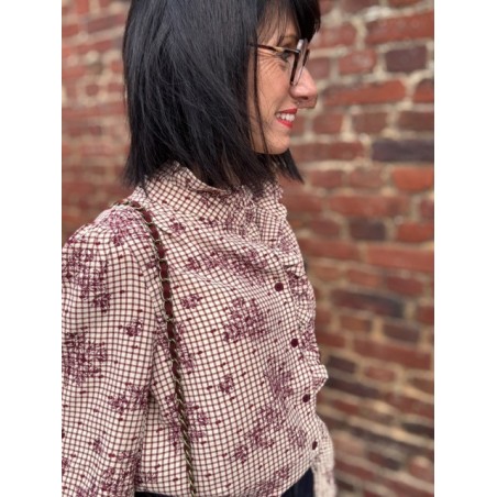 Chemise fleurs et carreaux bordeaux – col victorien romantique | Melle Jeanne
