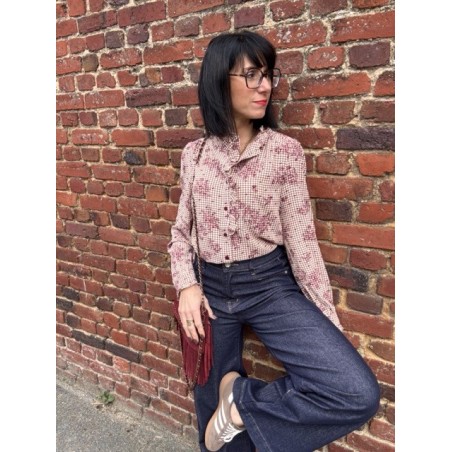 Chemise fleurs et carreaux bordeaux – col victorien romantique | Melle Jeanne