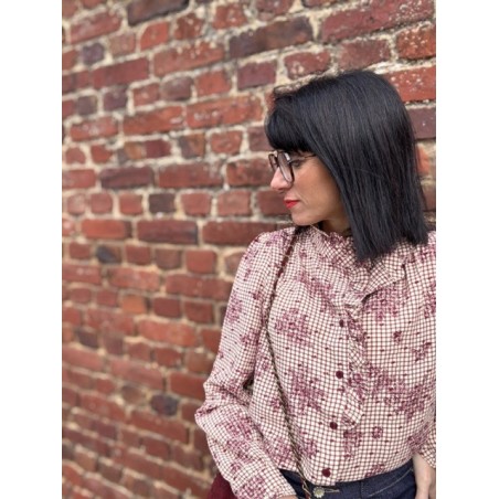 Chemise fleurs et carreaux bordeaux – col victorien romantique | Melle Jeanne
