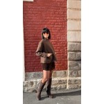 Manteau Marron Court Femme – Col Montant & Boutons Pression