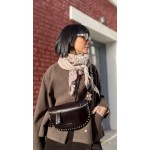 Manteau Marron Court Femme – Col Montant & Boutons Pression