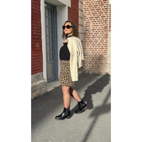 Veste Moumoute Écrue Femme – Détails Léopard – du XS au XL – Collection Sweet November