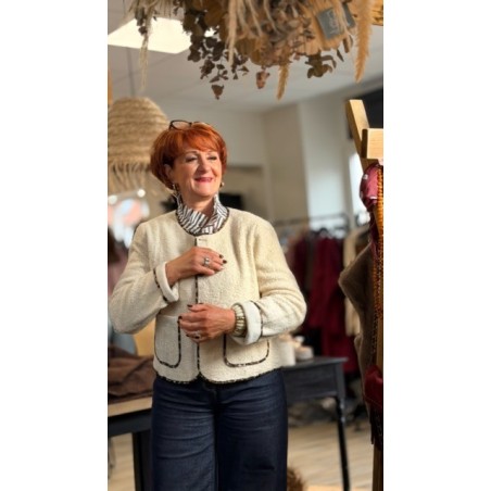 Veste Moumoute Écrue Femme – Détails Léopard – du XS au XL – Collection Sweet November