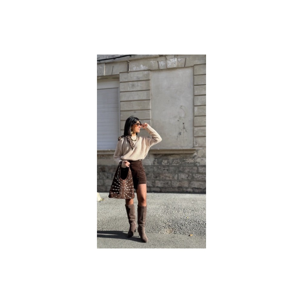 Pull Femme Beige ou Marron à Nœud à Pois – Taille Unique 36 à 42 – Collection Sweet November