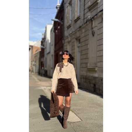 Pull Femme Beige ou Marron à Nœud à Pois – Taille Unique 36 à 42 – Collection Sweet November