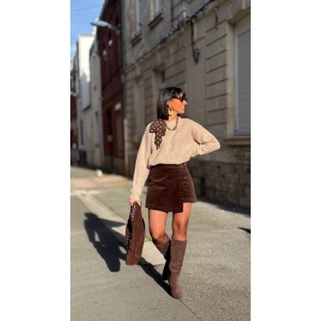 Pull Femme Beige ou Marron à Nœud à Pois – Taille Unique 36 à 42 – Collection Sweet November