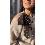 Pull Femme Beige ou Marron à Nœud à Pois – Taille Unique 36 à 42 – Collection Sweet November