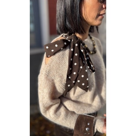 Pull Femme Beige ou Marron à Nœud à Pois – Taille Unique 36 à 42 – Collection Sweet November
