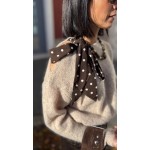 Pull Femme Beige ou Marron à Nœud à Pois – Taille Unique 36 à 42 – Collection Sweet November