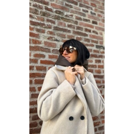 Manteau Femme Beige ou Camel – Revers Léopard & Capuche Doudoune Amovible – Taille Unique 36 à 42 – Collection Sweet November