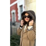 Manteau Femme Beige ou Camel – Revers Léopard & Capuche Doudoune Amovible – Taille Unique 36 à 42 – Collection Sweet November