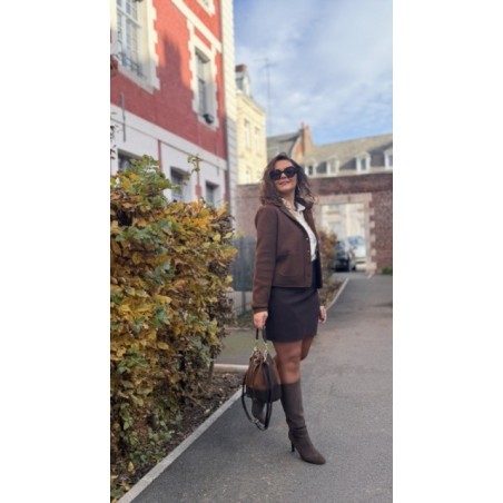 Gilet Marron Femme – Col Victorien & Poches Plaquées – S/M ou M/L – Collection Sweet November