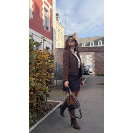 Gilet Marron Femme – Col Victorien & Poches Plaquées – S/M ou M/L – Collection Sweet November