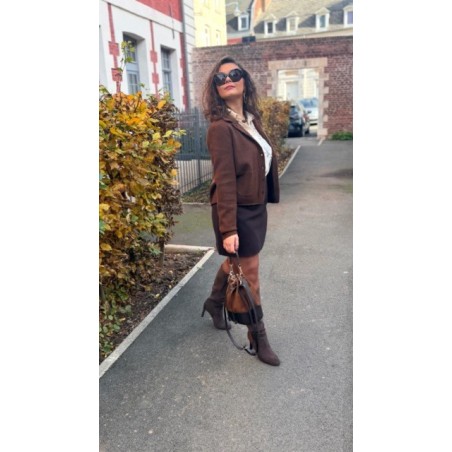 Gilet Marron Femme – Col Victorien & Poches Plaquées – S/M ou M/L – Collection Sweet November