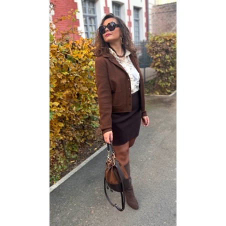 Gilet Marron Femme – Col Victorien & Poches Plaquées – S/M ou M/L – Collection Sweet November