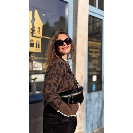 Pull léopard avec dentelle – Taille unique 36 à 42