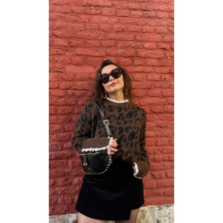 Pull léopard avec dentelle – Taille unique 36 à 42