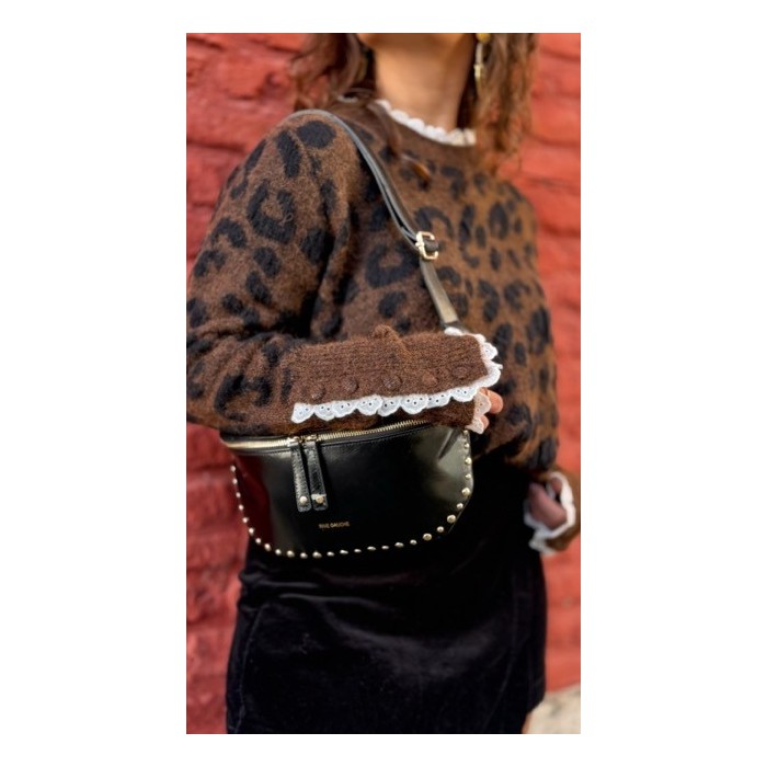 Sac Banane Femme en Cuir Noir ou Marron – Détails Cloutés & Inscription Rive Gauche – Collection Sweet November