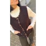 Gilet Sans Manches Moumoute Marron – Bordure Léopard & Poches Plaquées – Tailles S/M ou M/L | Sweet November