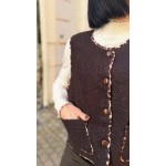 Gilet Sans Manches Moumoute Marron – Bordure Léopard & Poches Plaquées – Tailles S/M ou M/L | Sweet November