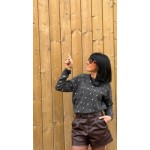 Pull Gris Femme Col Rond – Strass Cloutés – Taille Unique 36 à 42 | Sweet November