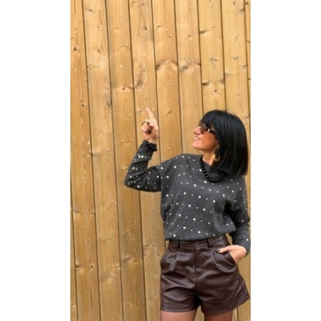 Pull Gris Femme Col Rond – Strass Cloutés – Taille Unique 36 à 42 | Sweet November
