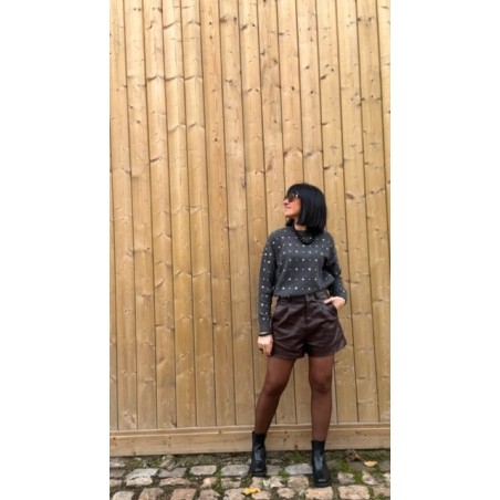 Pull Gris Femme Col Rond – Strass Cloutés – Taille Unique 36 à 42 | Sweet November