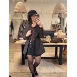 Chemise transparente brodée fleurs – Écru / Marron