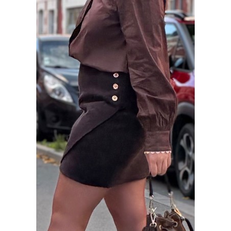 Jupe Marron Taille Haute Épaisse Doublée – Boutons Dorés & Coupe Arrondie – Du 34 au 42 | Sweet November"