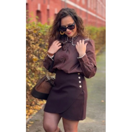 Jupe Marron Taille Haute Épaisse Doublée – Boutons Dorés & Coupe Arrondie – Du 34 au 42 | Sweet November"