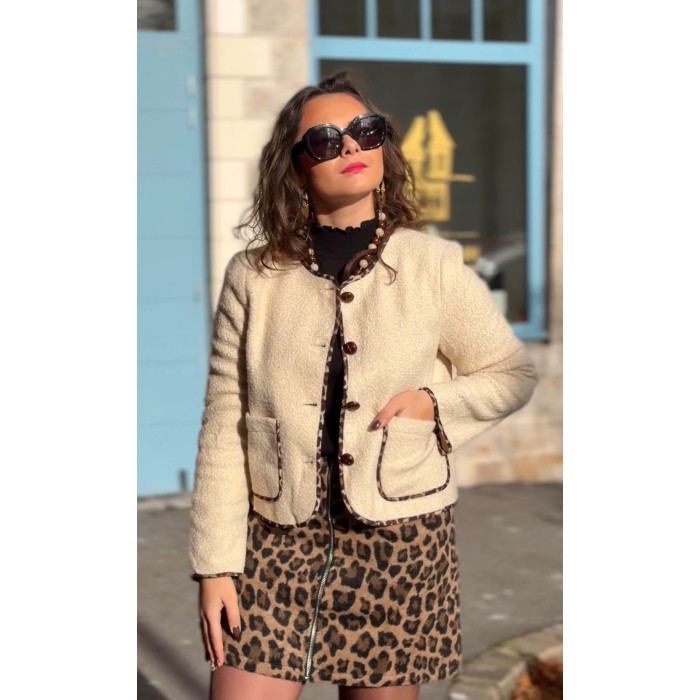 Veste Moumoute Écrue Femme – Détails Léopard – du XS au XL – Collection Sweet November