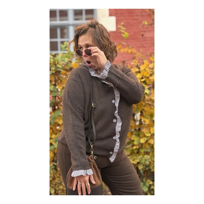 Pull Style Plus avec Volants et Boutonnières Vichy – Taille Unique 44 à 50