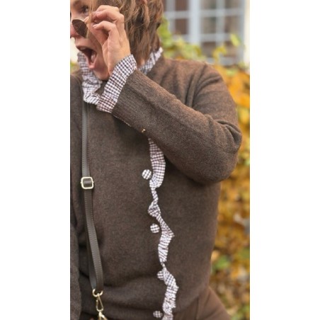 Pull Style Plus avec Volants et Boutonnières Vichy – Taille Unique 44 à 50