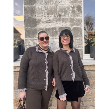 Pull Style Plus avec Volants et Boutonnières Vichy – Taille Unique 44 à 50