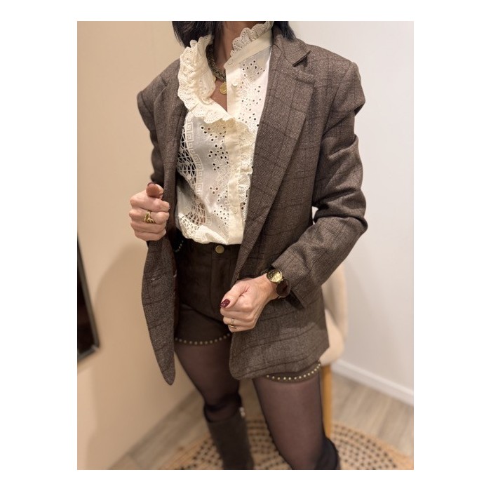 Veste de Tailleur Marron à Carreaux – Coupe Oversize – S/M/L