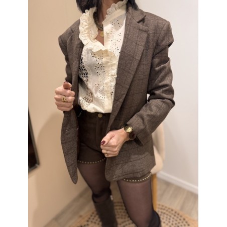 Veste de Tailleur Marron à Carreaux – Coupe Oversize – S/M/L