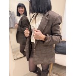Veste de Tailleur Marron à Carreaux – Coupe Oversize – S/M/L