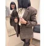 Veste de Tailleur Marron à Carreaux – Coupe Oversize – S/M/L