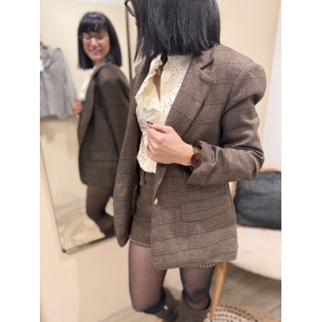 Veste de Tailleur Marron à Carreaux – Coupe Oversize – S/M/L