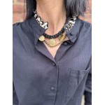 Chemise Noire Fluide Col Volanté Léopard – S/M ou M/L