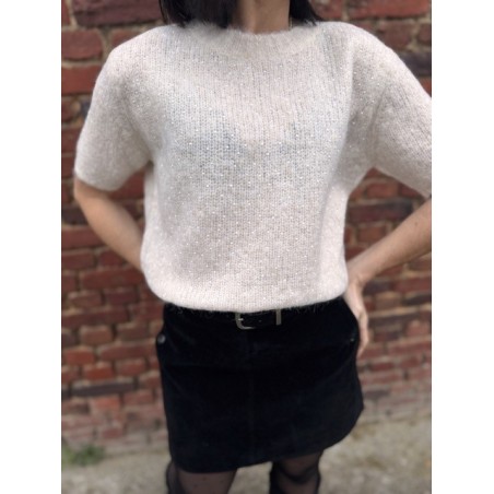 Pull Sans Manches à Strass – Écru ou Gris – S/M ou M/L