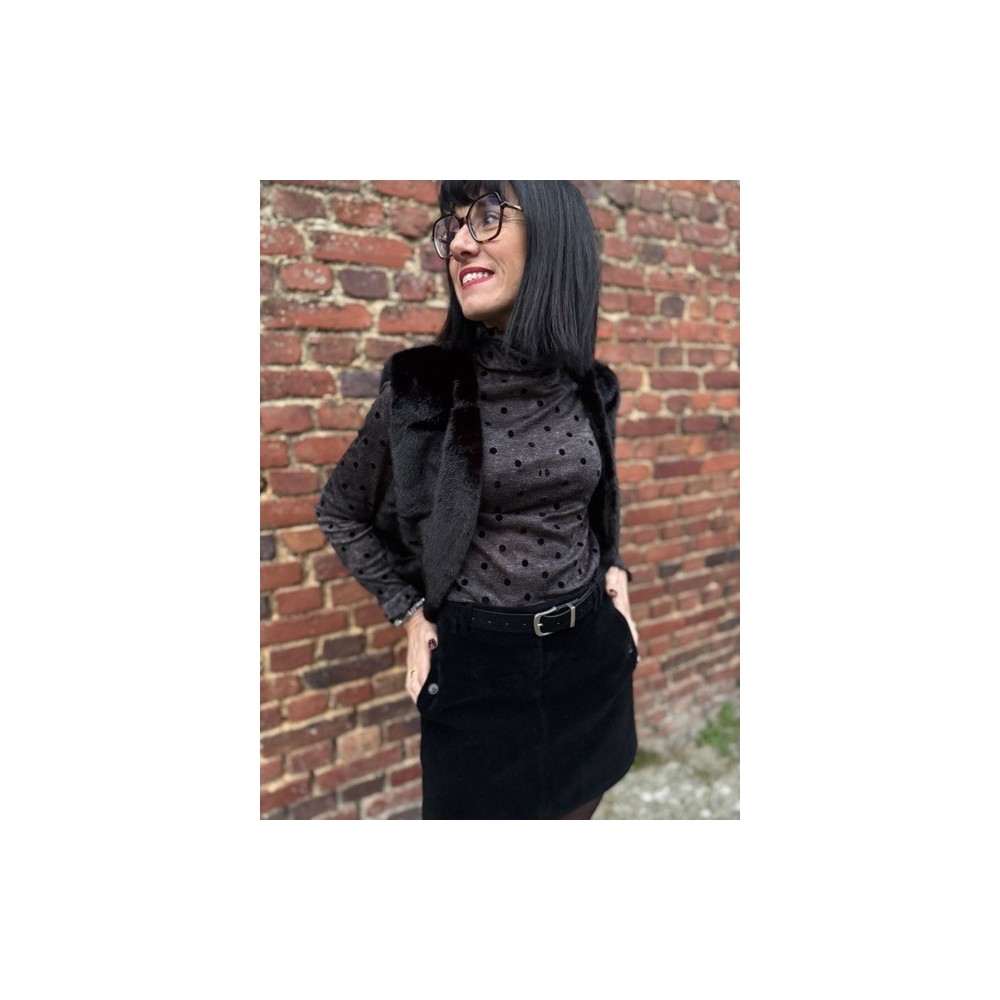 Sous-Pull Fin Gris à Pois Noirs – S/M/L