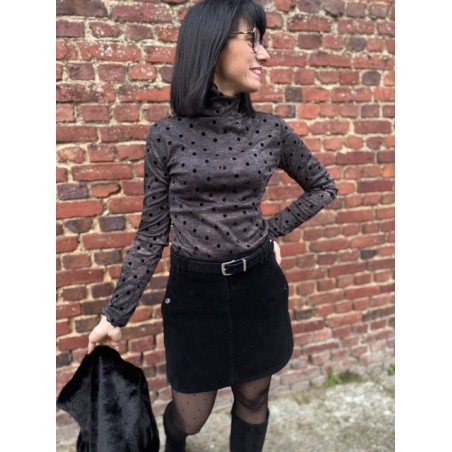Sous-Pull Fin Gris à Pois Noirs – S/M/L