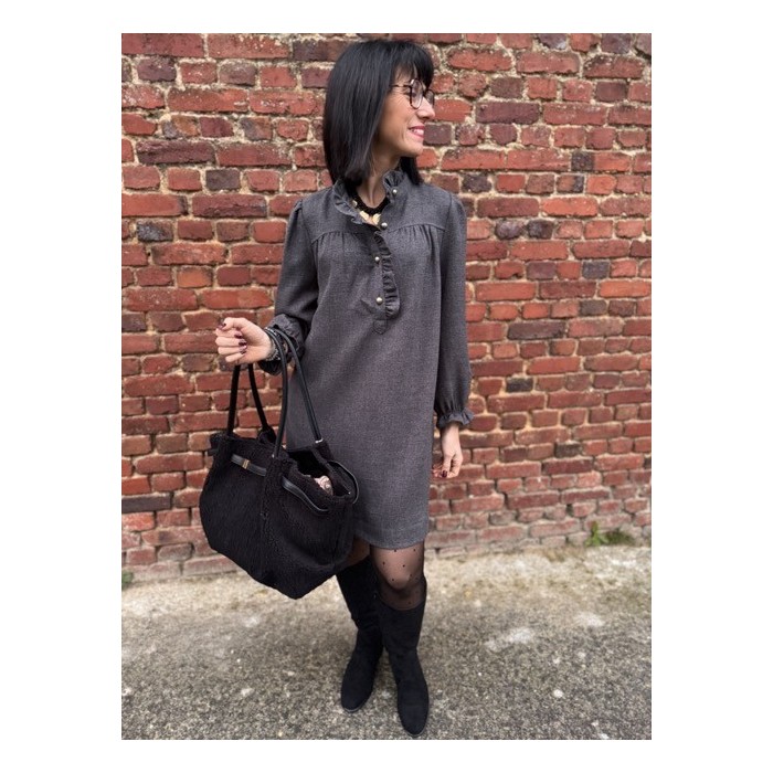 Robe en Flanelle Gris ou Marron – Col Victorien – XS à L