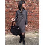 Robe en Flanelle Gris ou Marron – Col Victorien – XS à L