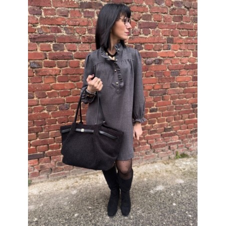 Robe en Flanelle Gris ou Marron – Col Victorien – XS à L