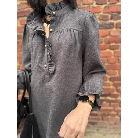 Robe en Flanelle Gris ou Marron – Col Victorien – XS à L