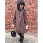 Robe en Flanelle Gris ou Marron – Col Victorien – XS à L