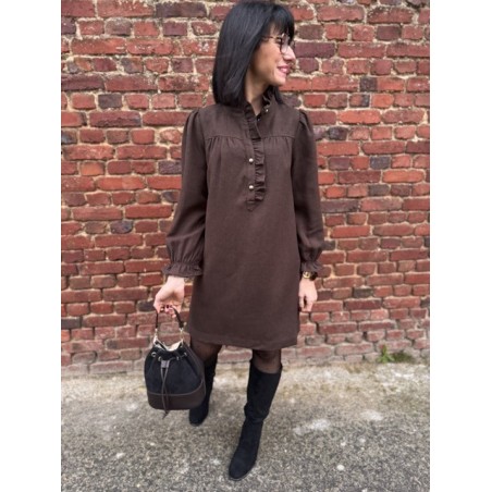 Robe en Flanelle Gris ou Marron – Col Victorien – XS à L