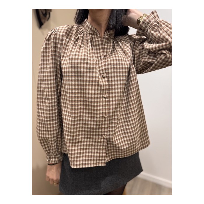 Blouse à Carreaux Tons Camel – XS à L